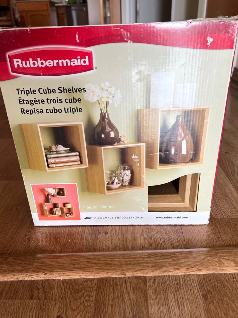 Rubbermaid Natural Wood Wall Cube Shelves with Light Wood Finish